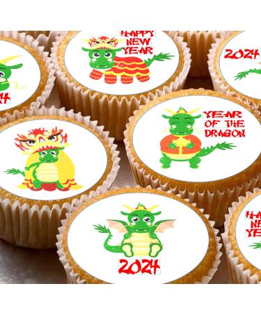 24 edible PRE CUT Chinese New Year traditional kids childrens party decoration cupcake toppers on wafer rice paper