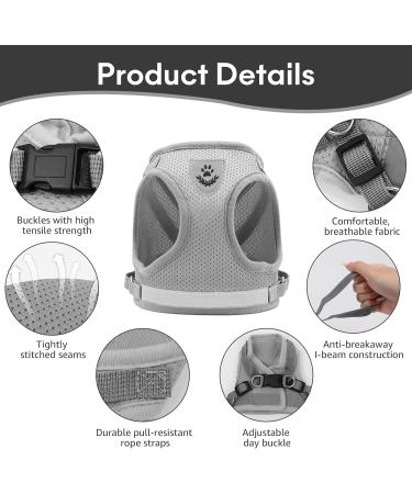 Escape Proof Cat Harness and Lead Set Soft Mesh Puppy Harness Adjustable Soft Cat Walking Jackets Breathable Cat Leash Comfortable Kitten Harness for Large Medium Small Pets Walking Grey(XS) - Buy Online on GoSupps.com