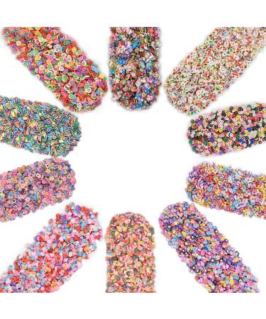 Nail Art Slices 10000PCS, YOUYOUTE 10 Pack 3D Fruit Fimo Slices Slime Supplies Polymer Clay DIY Nail Art Decoration(Fruit,Smiling Face,Heart,Plumblossom,Pentagram,Cake,Cartoon,Animal) 10 Pack Different Nail Art Slices