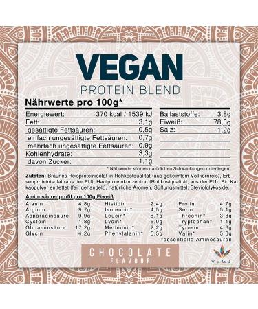 Vegji Vegan Protein Blend 1000g | Peas Rice & Hemp | High Protein Natural Ingredients | Stevia-Sweetened Chocolate Flavor - Buy Online on GoSupps.com