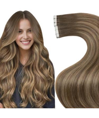 LAAVOO Extensions Tape Real Hair Balayage Brown Real Hair Extensions Tape In Remy Hair Light Brown Ombre Golden Blonde Glue In Real Hair Extensions with Volume 20Pcs 50g 45cm #8/16/8 45.72 cm 1.5 #8/16/8