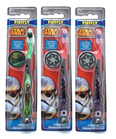 Star Wars Children's Tooth Brush (Pack of 3) with Cap and Suction - Toothbrush Designs Vary - Premium Quality
