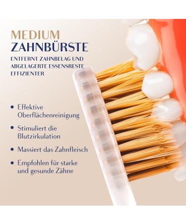 Royal Denta Gold Medium Toothbrush 4-Pack | Double Length Bristles for Interdental Cleaning | Gold Particles for Bacteria & Tartar Removal | Medium Strength | Multicolored - Buy Online on GoSupps.com