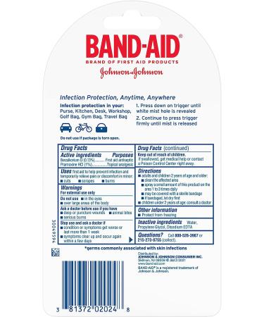 Band-Aid Brand Antiseptic Cleansing Spray | Pain Relief & Germ-Killing | Benzalkonium Cl & Pramoxine HCl | 0.26 fl oz - Buy Online on GoSupps.com