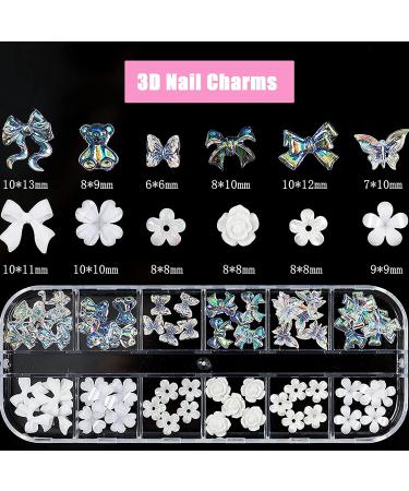 3D Acrylic Butterfly & White Flowers Nail Charms | Crystal Rhinestones for Nail Art & Jewelry Crafting - Buy Online on GoSupps.com