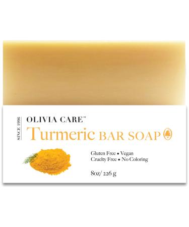 Turmeric Bar Soap By Olivia Care - 100% Natural, Vegan & Organic - For Face & Body Exfoliate, Hydrate, Moisturize & Deep Clean - Triple-Milled - Infused with Antioxidants & Sustainable Palm Oil - 8 OZ