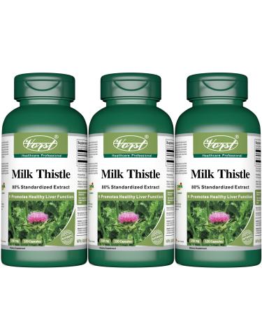 Milk Thistle Extract 25:1 150mg (3750mg raw herb) 3 X 120 Capsules 80% Silymarin Liver Health Detoxification Supplement Support Gallbladder Natural Cleanse (3 Bottles) 120 count (Pack of 3)