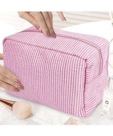 GFU Seersucker Cosmetic Bag - Travel Toiletry Makeup Organizer - Large Women's Aesthetic Storage Pouch - Pink - Buy Online on GoSupps.com