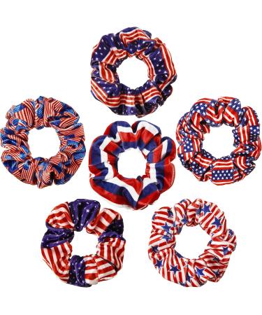 6 Pieces American Flag Hair Scrunchies Independence Day Scrunchies 4th of July Velvet Scrunchies for Hair Patriotic Hair Accessories Elastics Hair Band Tie for Women Girls Hair Accessories Hair Ties