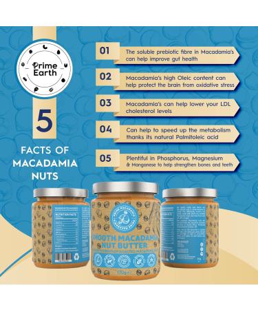 Prime Earth - Smooth Macadamia Nut Butter - 170g - Made with Macadamia Nuts - Zero Oil Salt & Sugar - Coeliac Keto Paleo & Vegan Friendly - Produced in Small Batches - Made in the UK - Buy Online on GoSupps.com