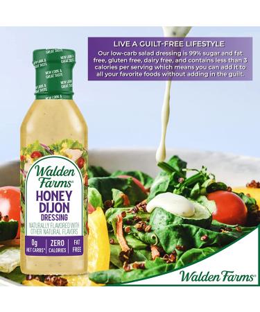 Walden Farms Honey Dijon Dressing 12 Oz. Bottle (Pack of 6) - No Carb Salad Topper | Kosher Certified Condiment for Salads, Fish, Chicken, Burgers & More - Buy Online on GoSupps.com