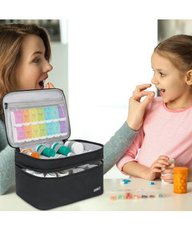 Medicine Storage Bag | Double Layer Pill Organizer with Lockable Zipper | Adjustable Divider for Pills & Medical Supplies - Travel Carrying Bag in Black - Buy Online on GoSupps.com