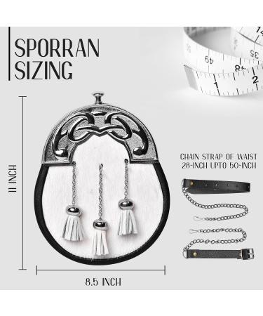 HIGHLAND REDSTONE Sporran Kilt for Men Premium Leather Quality Scottish Bovine Sporran with Chain Belt Kilt Accessories White Chrome - Buy Online on GoSupps.com