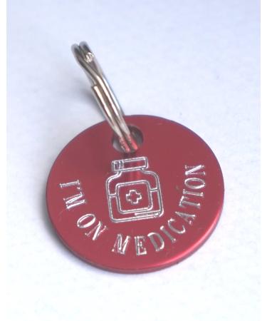 Paradise Pets ON MEDICATION CAT SAFETY ID TAG PERSONALISED ON REVERSE WITH YOUR CHOICE OF TEXT - RED WITH MEDICINE BOTTLE MOTIF