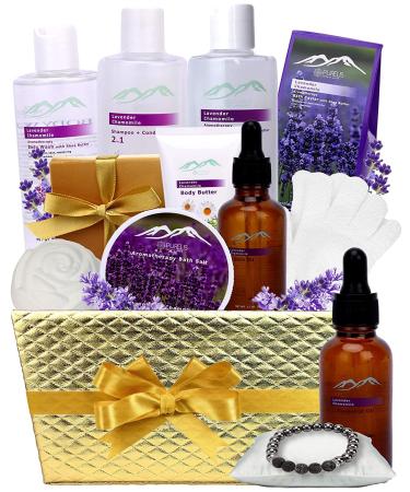 Aromatherapy Lavender Chamomile Spa Gift Basket for Women & Men! Infused with Essential Oils & Shea Butter  Contains Bubble Bath  Body Wash  Lotion  Bath Oil and More!