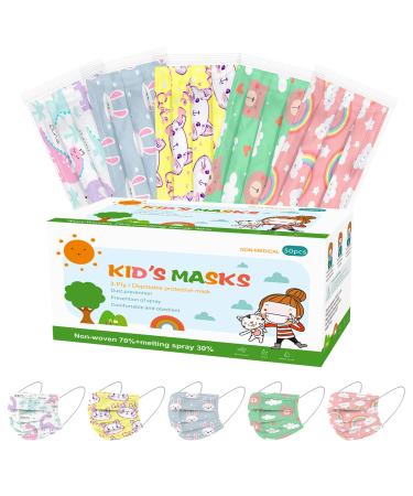 X-CHENG Kids Disposable Face Masks-Individually Wrapped 50PCS Kids Face Masks,3 Layer Breathable Kids Masks Disposable Boys Girls Cute Animal