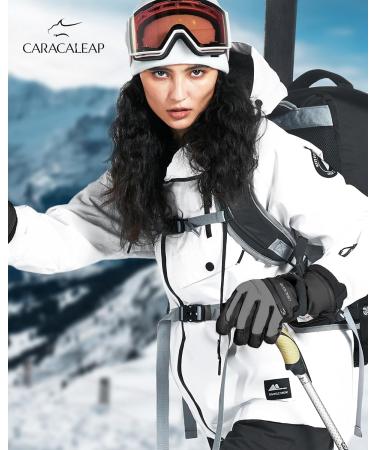 Caracaleap Ski Gloves for Men & Women - Waterproof Windproof Winter Snow Gloves - Black - Buy Online on GoSupps.com