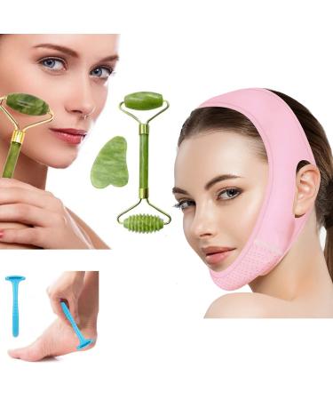 Package for face and foot (3 in 1) - Chin Strap with Jade Roller and Foot Heel Callus Remover-Reusable V Line Mask -Facial Slimming Strap -Double Chin Reducer- V Shaped Slimming Face Mask