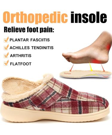 EVGLOW Men's Adjustable Orthopedic Slippers for Plantar Fasciitis & Foot Pain Relief | Arch Support, Size 11, Beige/Red - Buy Online on GoSupps.com