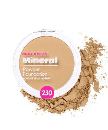 Ruby Kisses Mineral Pressed Powder Foundation  Medium to Full Coverage Natural Finish 0.35 Ounce (Natural Buff) 2-2 Natural Buff (230)