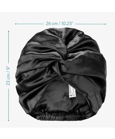 Navaris Satin Sleeping Cap for Women - Sleep Turban Hair Wrap & Bonnet - Black Satin Hood for Curls with Rubber Band - Perfect for Healthy Hair - Buy Online on GoSupps.com