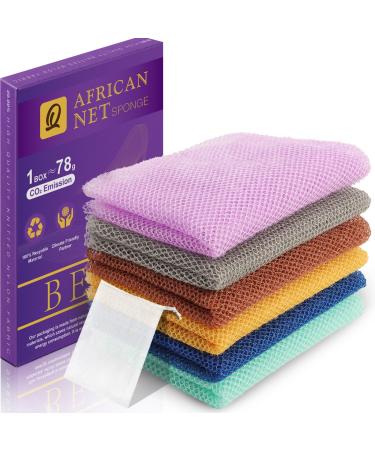 UJFQBH 6 Pieces African Net Sponge Long Bath Sponge Exfoliating Shower Body Scrubber for Daily Use Terrific for Smoother Skin - Back Scrubber for a Refreshing Experience (Brown - Gray)