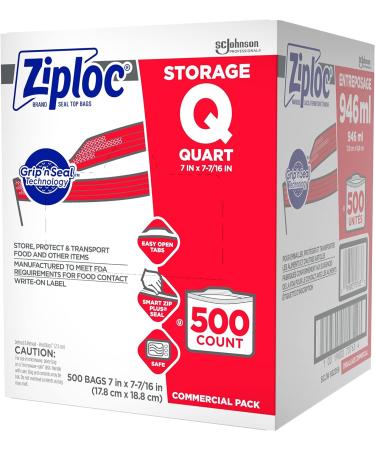 SC Johnson Ziploc Quart Food Storage Bags - 500 Count Medium with Grip 'n Seal Technology - Buy Online on GoSupps.com