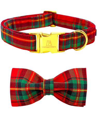 Lionheart Glory christmas checkered dog collar dog shoe collar Adjustable Comfortable Bowtie collars for medium dog girls or young case collar dog loop medium (1 Pack) a: red-green checkered