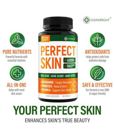 Perfect Skin Acne Pills - Clear Skin Supplement with Niacinamide Probiotic Zinc & Vitamin A - Anti Acne Vitamins for Teens Men & Women - Support for Face & Back Acne Acne Scars - 60 Capsules - Buy Online on GoSupps.com