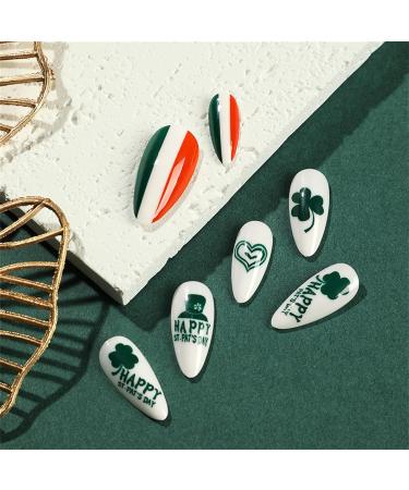 FEIlei Almond Press on Nails Clovers Acrylic Fake-Nails-St. Patrick's-Day False Nails B - Buy Online on GoSupps.com