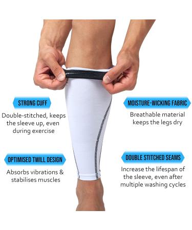 360 RELIEF Compression Calf Sleeves for Men and Women | Shin Splints, Muscle Cramps, Workout Support | Running, Hiking, Marathon | M L XL | White - Includes Mesh Laundry Bag - Buy Online on GoSupps.com