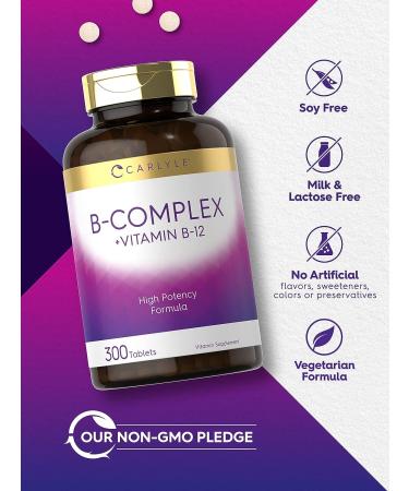 Carlyle B Complex Vitamin with B12 300 Tablets - High Potency Vegetarian Supplement - Buy Online on GoSupps.com