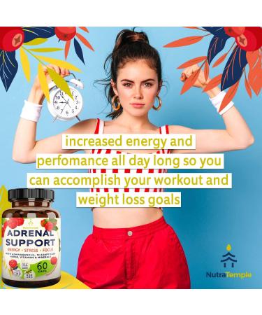 Adrenal Support & Cortisol Manager - Energy, Mood Boost, Brain Fog - Ashwagandha, Rhodiola Rosea, L Tyrosine - 60 Non GMO Pills - Buy Online on GoSupps.com