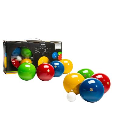 Franklin Sports Bocce Ball Set  8 Wooden Bocce Balls and 1 Pallino  Beach, Backyard Lawn or Outdoor Party Game - Made in Italy 90mm