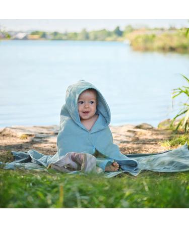 Mababu Hooded Baby Towel - 4 Layer GOTS Organic Cotton Anti-Slip Buttons 75x75 cm Soft & Fluffy - Sea Green - Buy Online on GoSupps.com