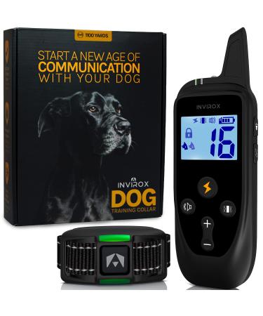 INVIROX Dog Shock Collar for Large Dog 2023 Edition 123 Levels Dog Training Collar, 1100Yards Range, 100% Waterproof, Rechargeable Shock Collar for Medium Dogs Black