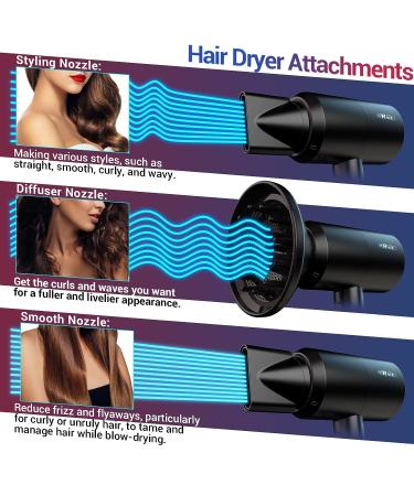 SHRATE 1800W Hair Dryer with Diffuser and 2 Nozzles - Negative Ion Technology, Constant Temperature Hair Care, 3 Heat/2 Speed Settings - Ideal for Curly Hair (Black) - Buy Online on GoSupps.com