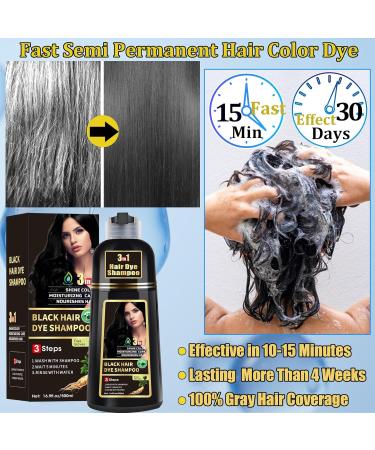 RUNBEN 3 in 1 Black Hair Dye Shampoo - Herbal Gray Hair Coverage for Women & Men Natural Plant Formula - 500ML - Buy Online on GoSupps.com