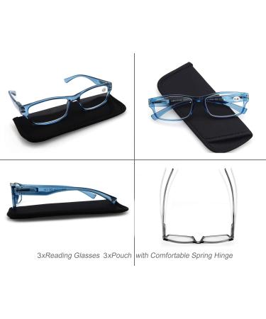3 Pack 1.25 Reading Glasses for Men & Women - High Quality Comfortable Rectangular Design - Great Reading Aid (3 Blue) - Buy Online on GoSupps.com