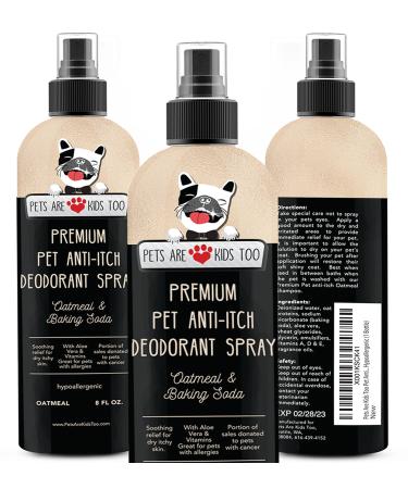 Premium Pet Anti Itch Deodorant Spray & Scent Freshener! Natural Ingredients, Hypoallergenic! Soothes Dogs & Cats Hot Spots, Itchy, Dry, Irritated Skin! Odor & Allergy Relief! Smells Amazing! 8 Fl Oz (1 btl)