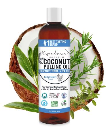 Coconut Oil Pulling for Teeth and Gums Mouthwash 100% Pure and Natural Non-GMO Ayurvedic Refreshing Rosemary Essential Oil Thyme Essential Oil Tea Tree Essential Oil Rosemary and Thyme
