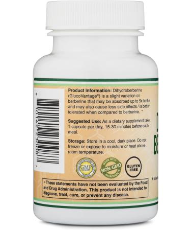 Dihydroberberine Supplement 100mg 60 Capsules (Patented GlucoVantage Super Berberine May be 5X More Effective Than Berberine with Less Side Effects) Third Party Tested Vegan Safe by Double Wood - Buy Online on GoSupps.com