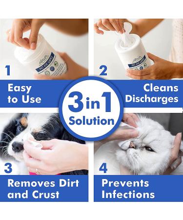 Arava Pet Eye Wipes - 100 Count - Natural Aromatherapy Medicated for Dogs Cats - Removes Dirt Crust Discharge - Prevents Tear Stains Infections & Irritations - Buy Online on GoSupps.com