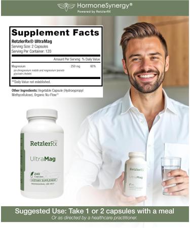RetzlerRx UltraMag 125 Magnesium Glycinate Supplement - 240 Capsules with Patented TRAACS for Enhanced Absorption - Supports Cardiovascular Health Muscle Function Bone Health & Strength - Buy Online on GoSupps.com