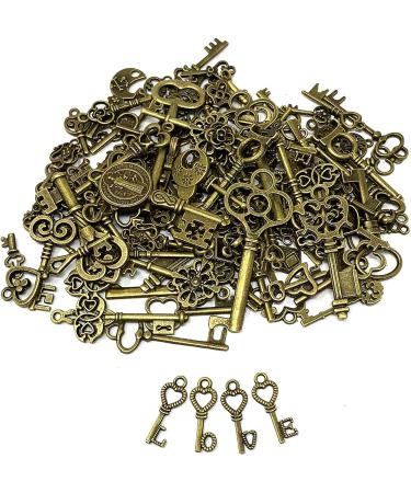 JIALEEY 125 PCS Vintage Skeleton Key Set Charms - Antique Style Bronze Brass Keys for DIY Jewelry Making and Wedding Favors - Buy Online on GoSupps.com