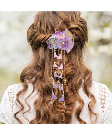 FRCOLOR Japanese Hairpin | Long Tassel Flower Hair Clip for Kimono & Hanfu | Purple Barrette Hair Accessory - Buy Online on GoSupps.com