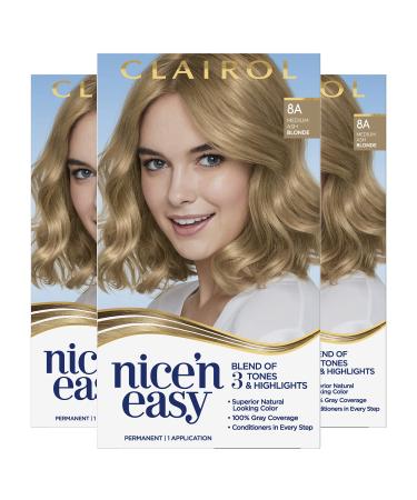 Clairol Nice'n Easy Permanent Hair Dye 8A Medium Ash Blonde Hair Color Pack of 3 8A Medium Ash Blonde 6.26 Fl Oz (Pack of 3) - Buy Online on GoSupps.com