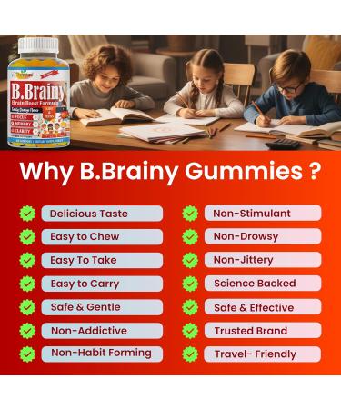 B.Brainy Focus Gummies for Kids & Teens Kids Focus and Attention Supplements Brain Focus Vitamins Vegan Omega 3 EPA/DHA Support Memory Clarity Concentration Low Sugar 60 Gummies - Buy Online on GoSupps.com