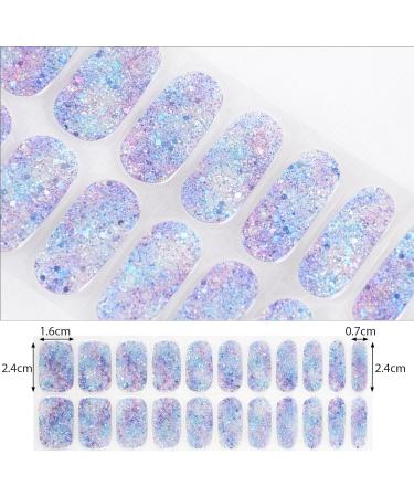 22 pcs Glitter Semi Cured Gel Nail Strips Blue Purple Glitter Nail Gel Polish Wraps Soft Self-Adhesive Nail Full Wraps Nail Strips Sticker Nail Tips Christmas Nail Wraps Sticker Decals Glitter Blue & Purple - Buy Online on GoSupps.com