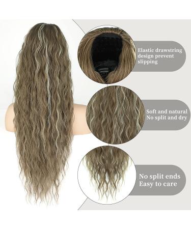 Pference Extensions Long Wrapped Hair Part Ponytail - Natural Art Hair Extensions for Women | 65cm Afro Braid Ponytail with Ash Dark Blonde Highlights & Ash Brown - Shop Now! - Buy Online on GoSupps.com